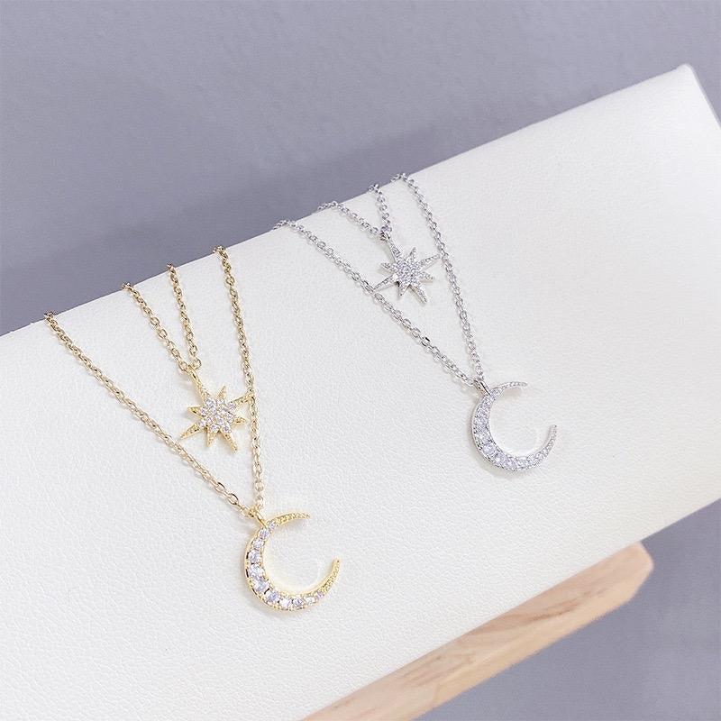 Moon and Star Necklace Set for Women - 1 Piece