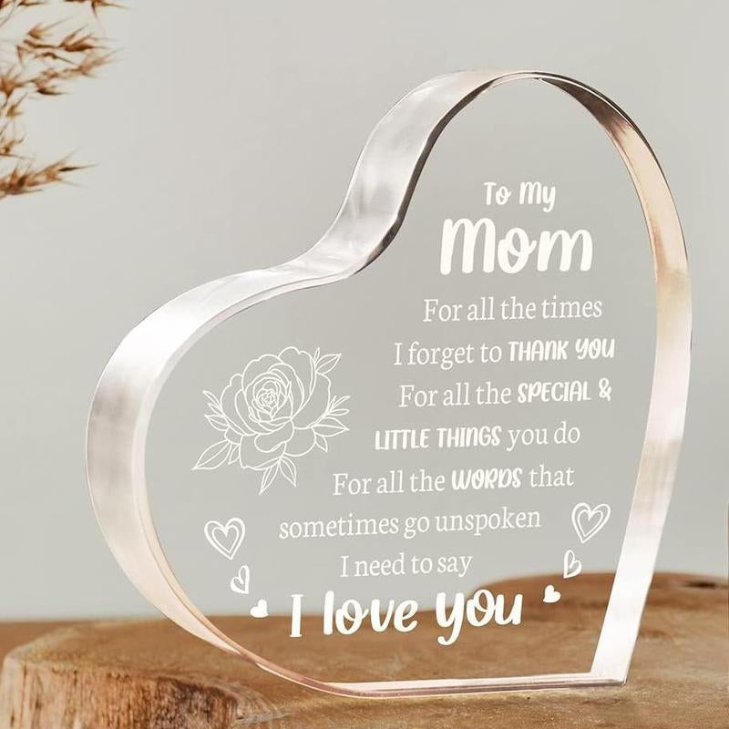 Heart Shaped Acrylic Block, 1/12Pcs Flower & Letter Pattern Decorative Ornament, Inspirational Creative Gift for Mom