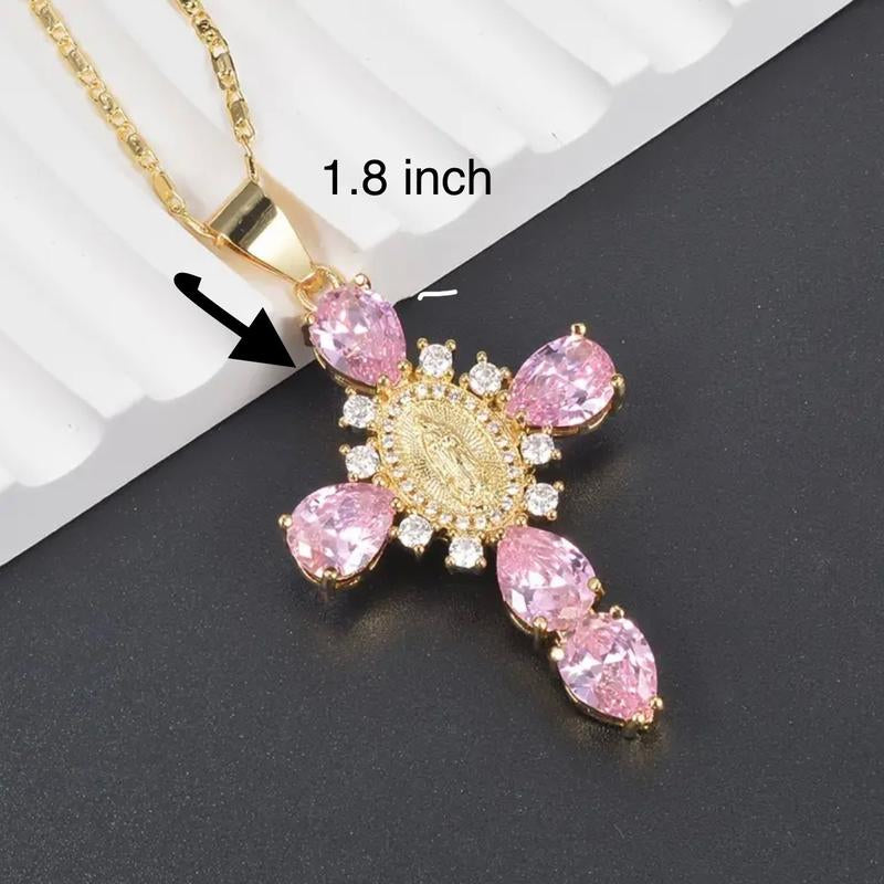 Pink Virgin Mary Zircon Necklace Virgen De Guadalupe