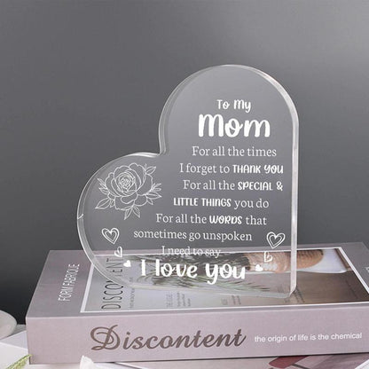 Heart Shaped Acrylic Block, 1/12Pcs Flower & Letter Pattern Decorative Ornament, Inspirational Creative Gift for Mom