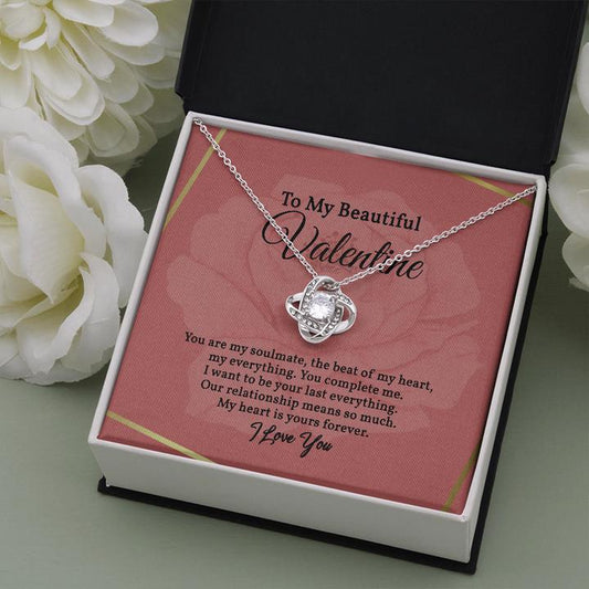 To My Valentine Love Knot Necklace with Message Card Gift, Symbol of Unbreakable Bond & Everlasting Love, Valentines Day Gift for Her