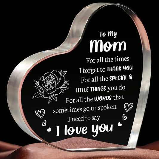 Heart Shaped Acrylic Block, 1/12Pcs Flower & Letter Pattern Decorative Ornament, Inspirational Creative Gift for Mom