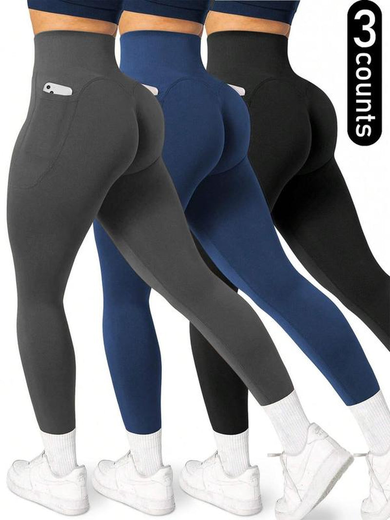 Women'S Solid High Waist Pocket Sports Leggings, Sporty Comfy Breathable Skinny Pants for Yoga Gym Workout, Ladies Sportswear Yoga Legging Yoga Leggings for All Seasons, Leggings Tummy Control