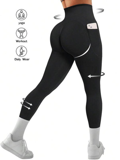 Women'S Solid High Waist Pocket Sports Leggings, Sporty Comfy Breathable Skinny Pants for Yoga Gym Workout, Ladies Sportswear Yoga Legging Yoga Leggings for All Seasons, Leggings Tummy Control